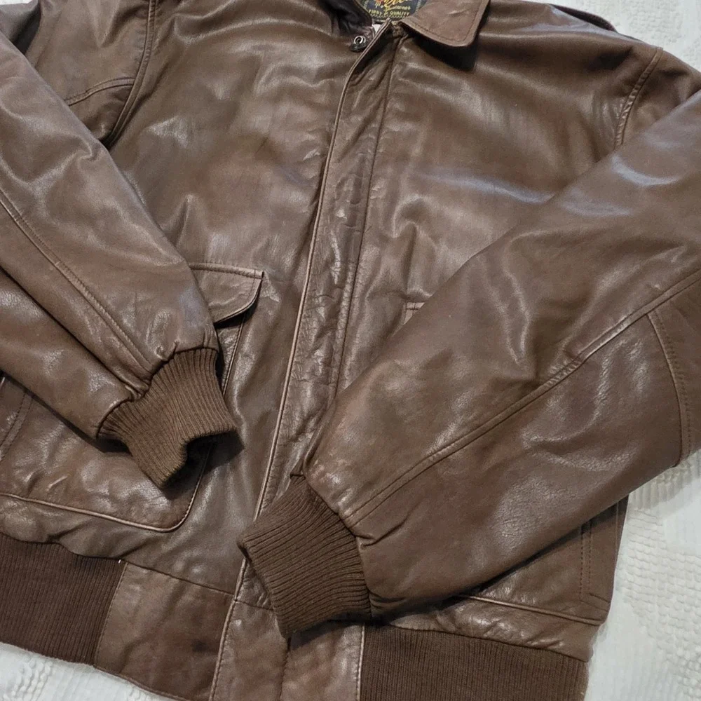 Vintage Reed Mens Leather Aviator Flight A2 Bomber Jacket Size L World Map Lined